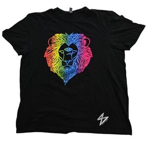 LostLionArt Psychedelic Third Eye Rainbow Lion Graphic T-Shirt 2XL Black